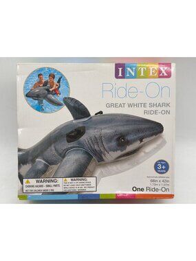 Intex Ride-On Great White Shark Inflatable Pool Float For Kids 68" x 42" Durable